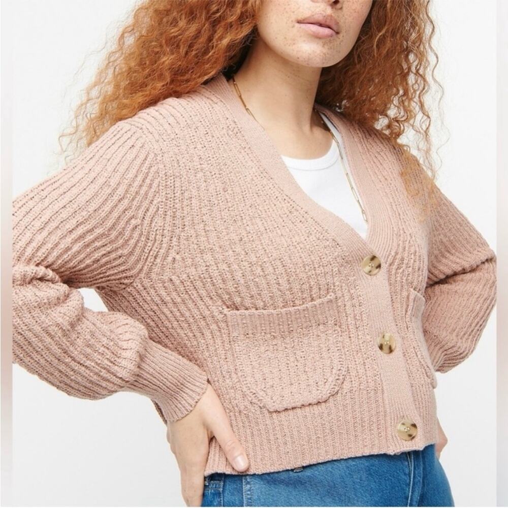 J. Crew Cropped Patch Pocket Beach Cardigan Sweater Clay Pink XXS AY828